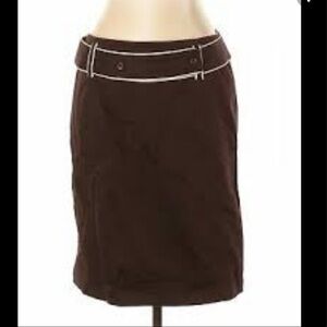 INC Chocolate Brown Pencil Skirt Cream & Brown Thick Belt Size 8 Career Workwear